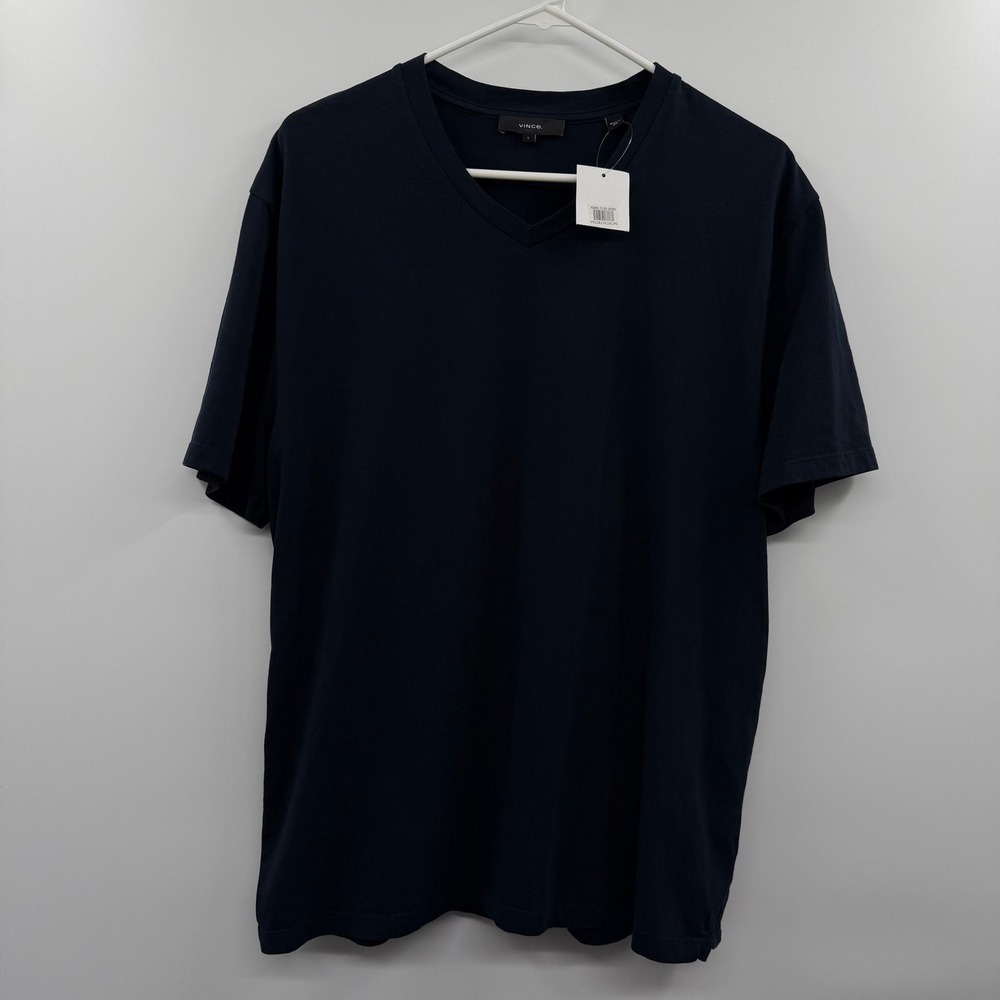 NWT Vince. Mens L V-Neck T-Shirt Navy 100% Cotton Made in USA Nordstrom